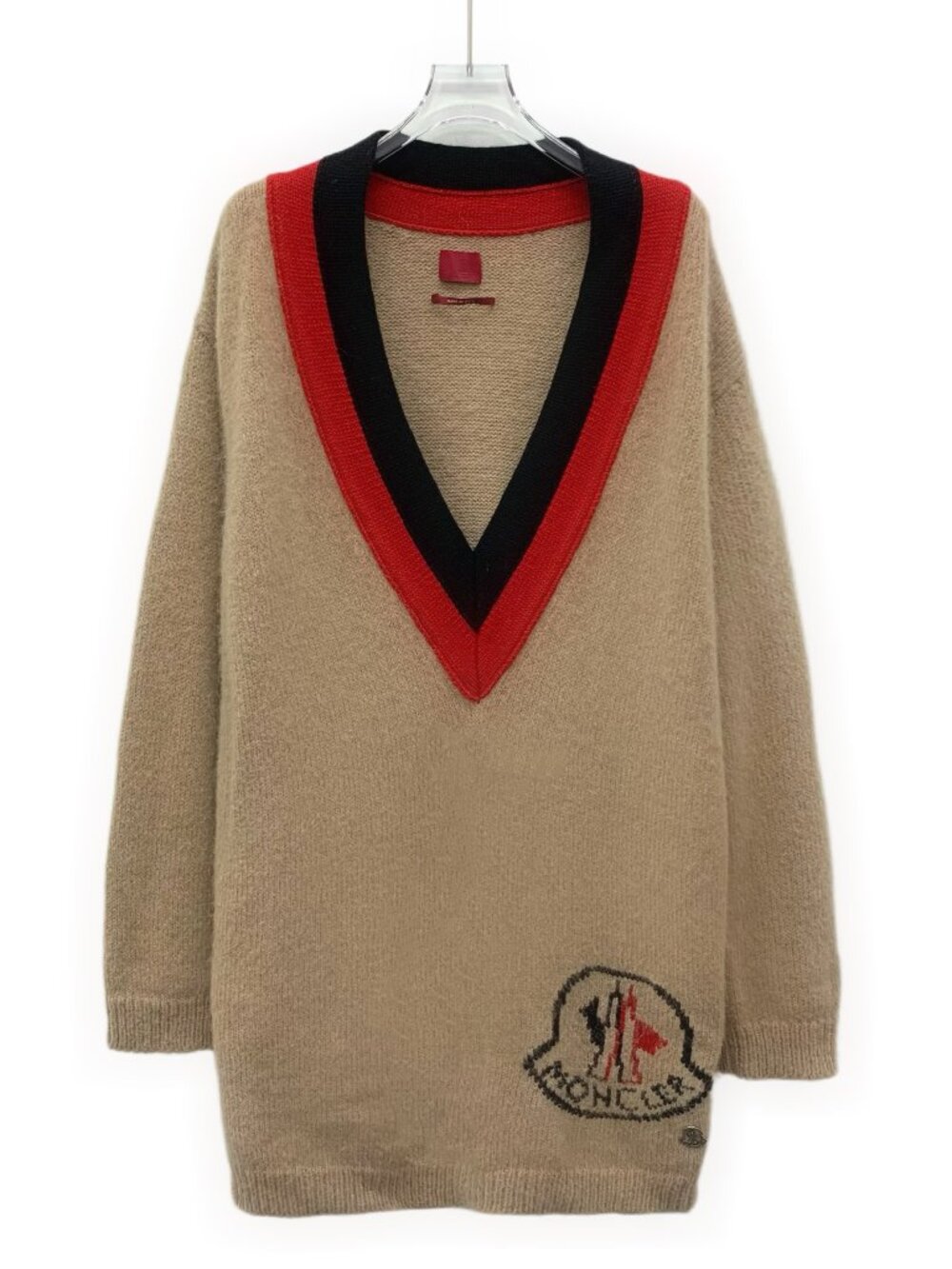 GraJ30695 Moncler brown striped logo intarsia alpaca sweater 38 M size 99 new